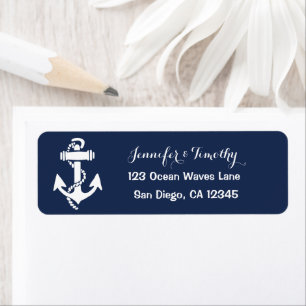 Anchor Navy Nautical Beach Elegant Wedding Return Address Label