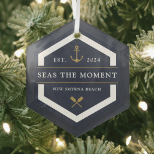 Anchor & Oar   Boat Name Glass Tree Decoration