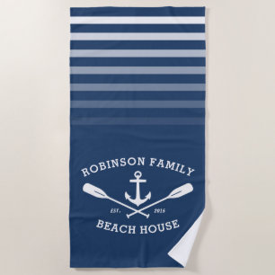 Anchor Oars Family Name Beach House Aqua Blue Towel