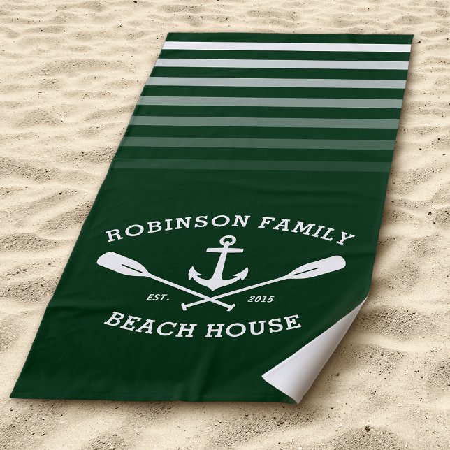 Anchor Oars Family Name Beach House Forest Green Towel (Creator Uploaded)