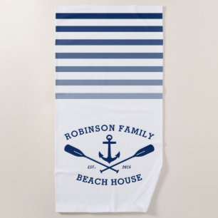 Anchor Oars Family Name Beach House White Towel