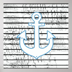 anchor on aged stripes poster