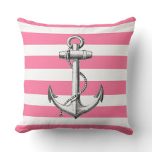 Anchor on Cute Nautical Pink Stripe Pattern