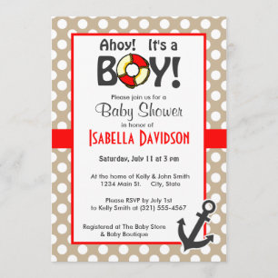 Anchor on Khaki Polka Dots Invitation