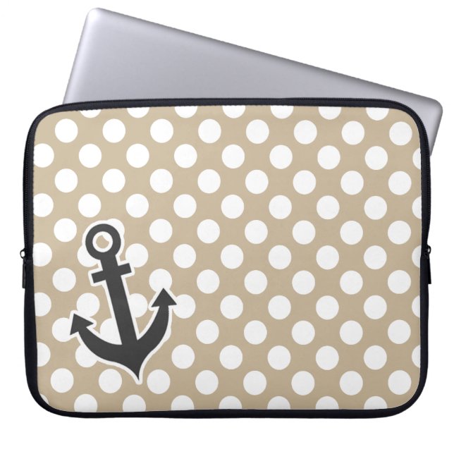 Anchor on Khaki Polka Dots Laptop Sleeve (Front)