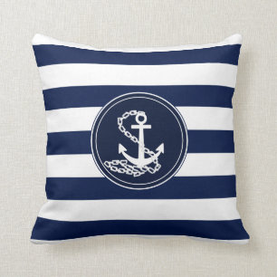 Anchor On Nautical Blue And White Stripes Sailor Cushion