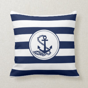 Anchor On Nautical Blue And White Stripes Sailor Cushion