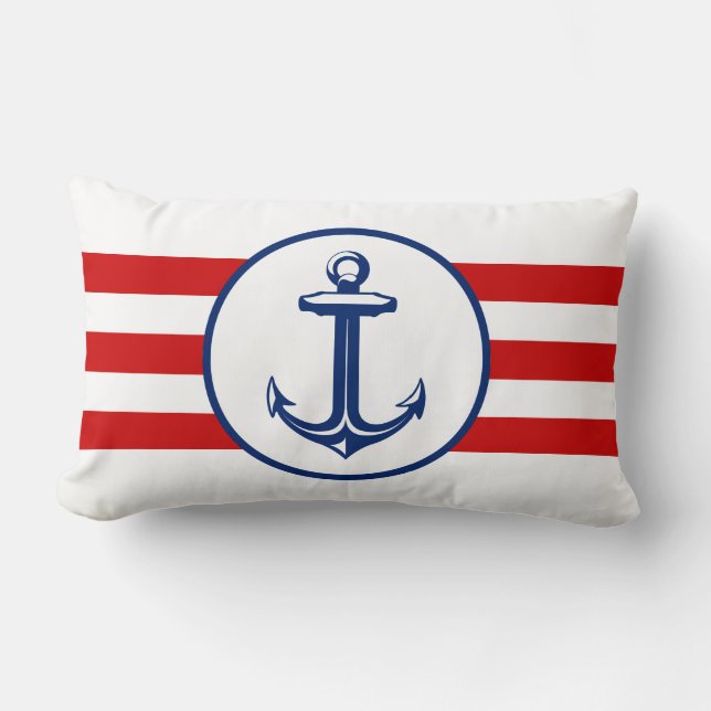 Anchor on Red White Striped Background Lumbar Cushion (Front)