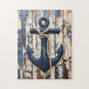 Anchor on Rustic Wood Boards Jigsaw Puzzle
