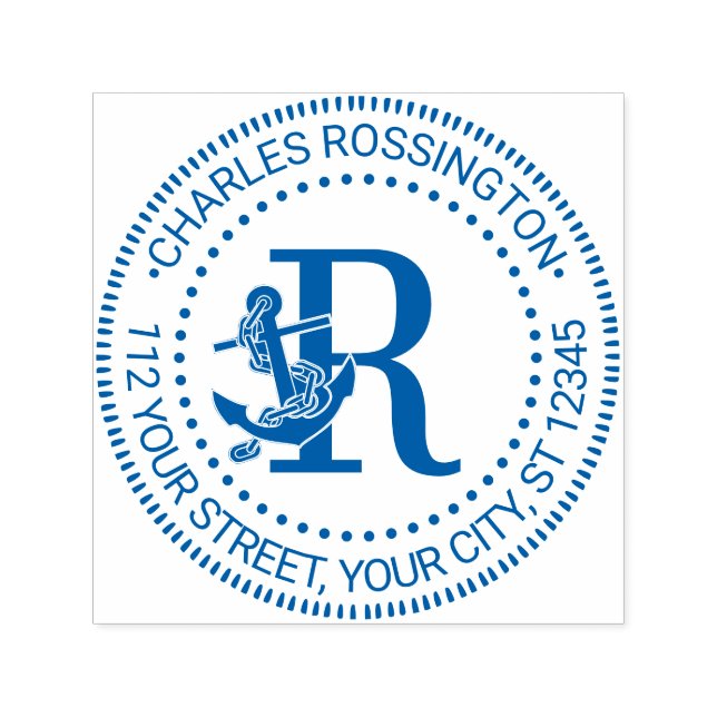 Anchor Over Single Bold Init Monogram Name Address Self-inking Stamp (Design)