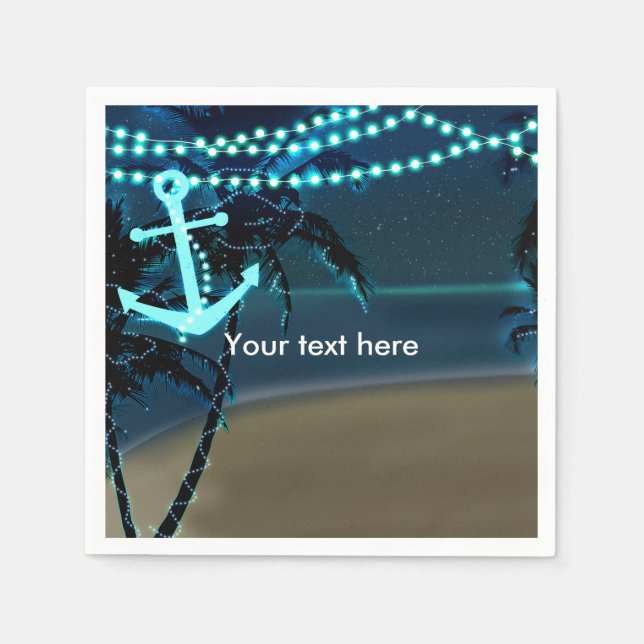 Anchor & Palm Trees Beach Night Wedding Napkins (Front)