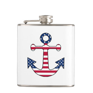 Anchor Patriotic USA flag nautical Funny Flasks