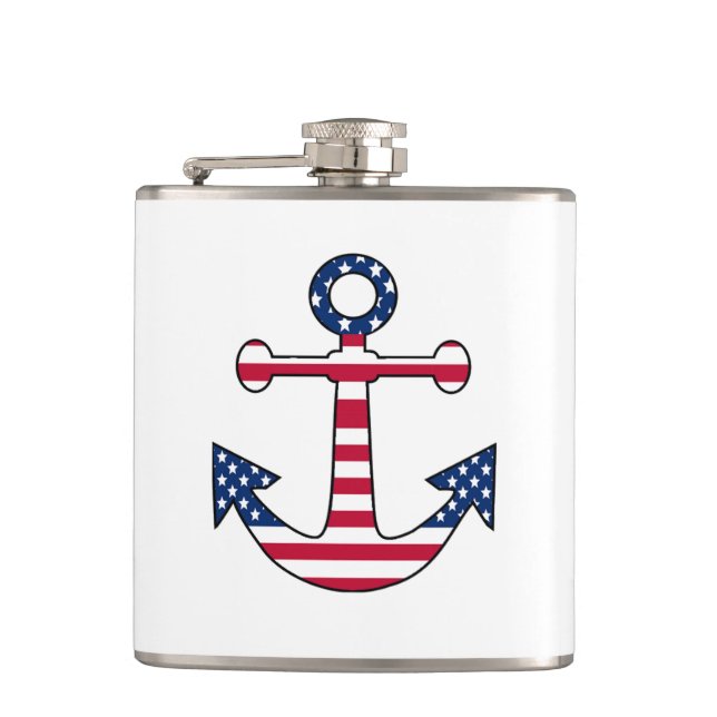 Anchor Patriotic USA flag nautical Funny Flasks (Front)