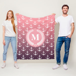 Anchor Pattern and Monogram Fleece Blanket