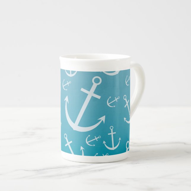 Anchor pattern bone china mug (Front Right)