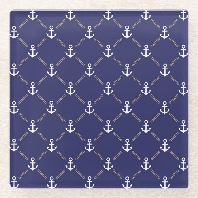 Anchor pattern glass coaster (Front)