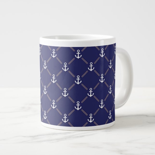 Anchor pattern large coffee mug (Front Right)