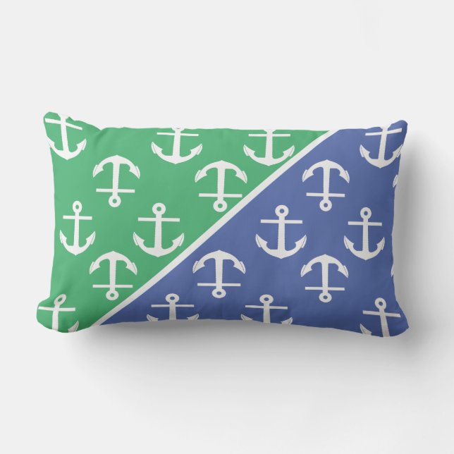 Anchor Pattern Nautical Cool Two colours Lumbar Cushion (Front)
