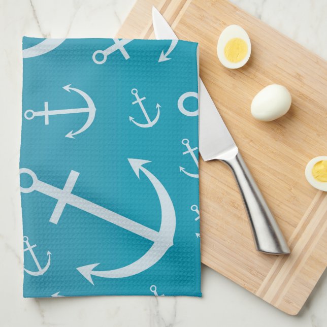Anchor pattern tea towel (Quarter Fold)