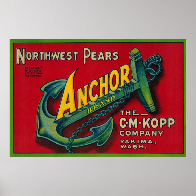Anchor Pear Crate LabelYakima, WA Poster (Front)
