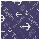 Anchor personalised name blue nautical text fabric