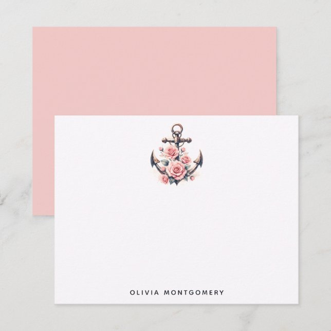 Anchor Pink Roses Nautical Personal Card (Front/Back)