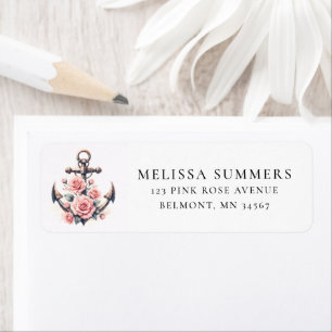 Anchor Pink Roses Nautical Return Address Label