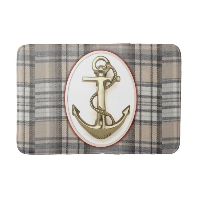 Anchor Plaid Beach House Bathroom Bath Mat (Front)