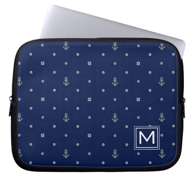 Anchor Polka Dots Pattern | Add Your Initial Laptop Sleeve (Front)