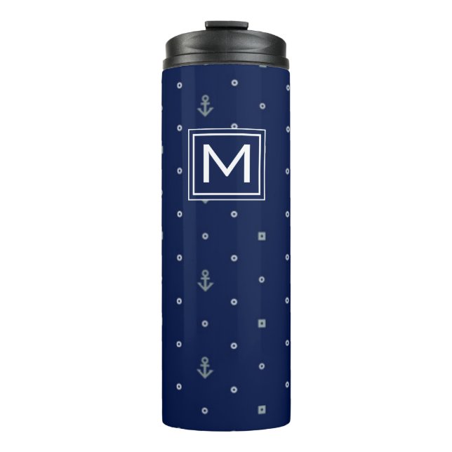 Anchor Polka Dots Pattern | Add Your Initial Thermal Tumbler (Front)