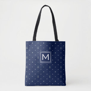 Anchor Polka Dots Pattern Add Your Initial Tote Bag