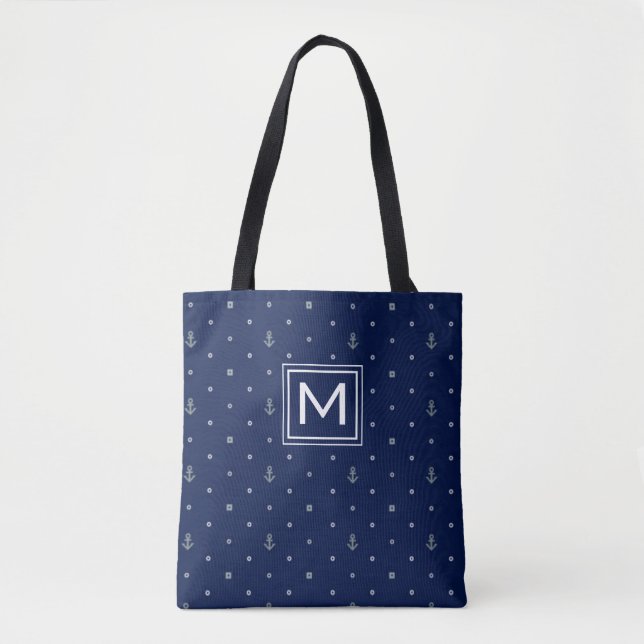 Anchor Polka Dots Pattern | Add Your Initial Tote Bag (Front)