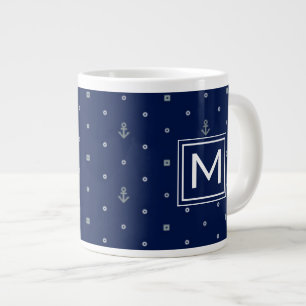 Anchor Polka Dots Pattern  Monogram Large Coffee Mug