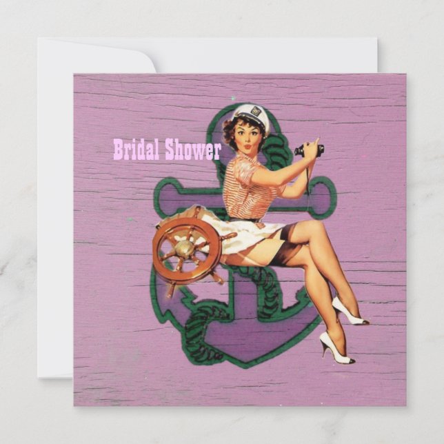 anchor retro pin up girl sailor bridal shower invitation (Front)