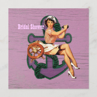 anchor retro pin up girl sailor bridal shower invitation