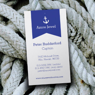 Anchor ribbon blue white sailing business card