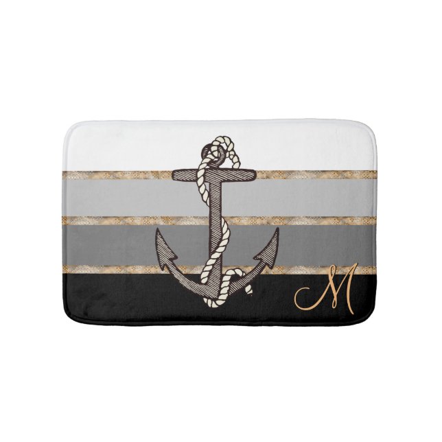 Anchor & Rope (black gradient w/ monogram) Bath Mat (Front)