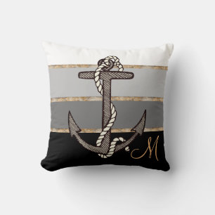 Anchor & Rope (black gradient w/ monogram) Cushion