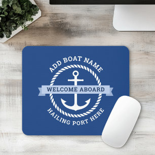 Anchor rope border boat name welcome aboard mouse pad