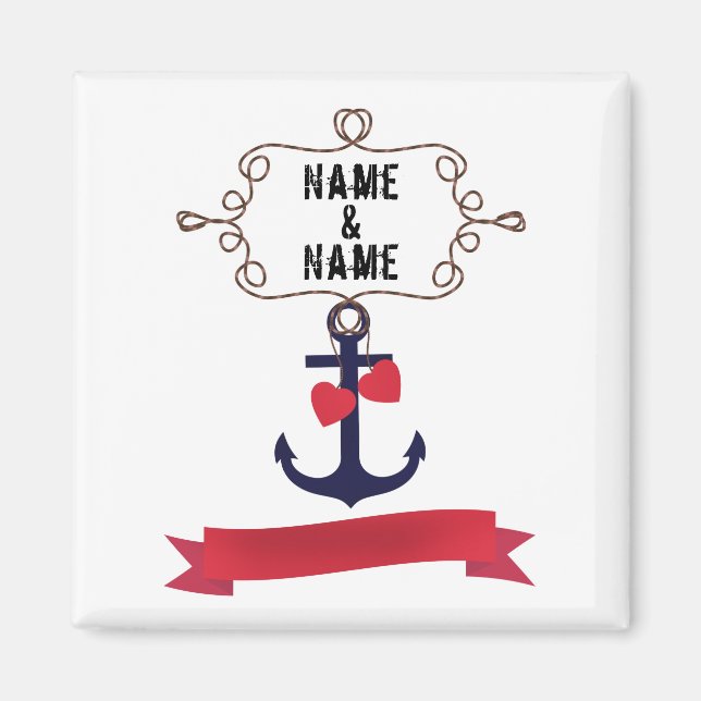 Anchor rope frame nautical naval sea voyage red ri magnet (Front)