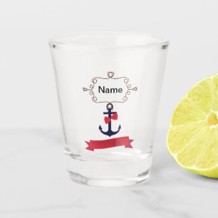 Anchor rope frame nautical naval sea voyage red ri shot glass