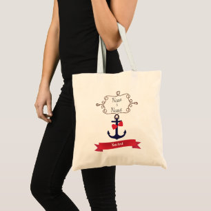 Anchor rope frame nautical naval sea voyage red ri tote bag