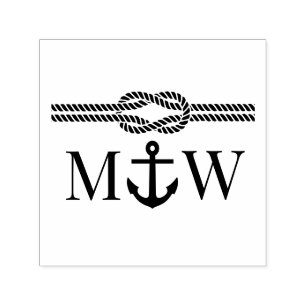Anchor Rope Knot Border Wedding 2 Initial Monogram Self-inking Stamp