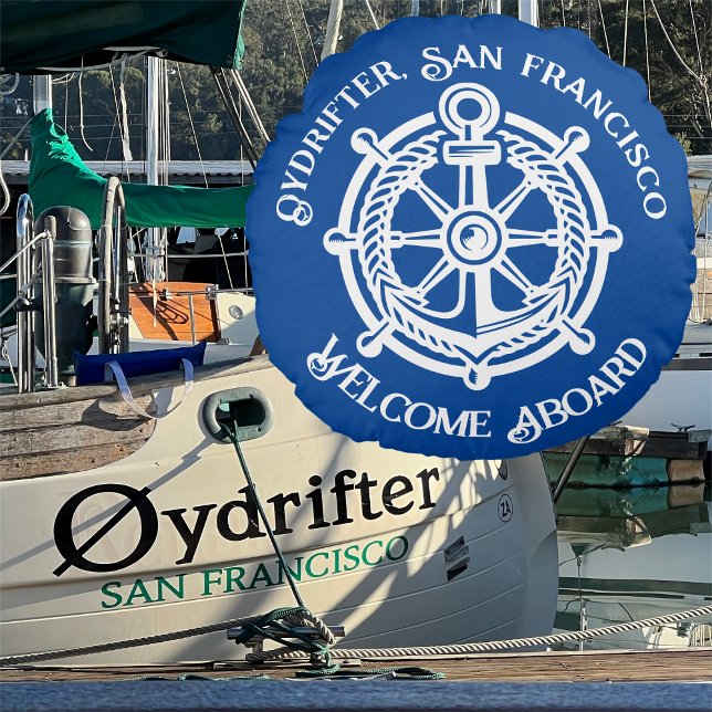 Anchor Rope Ship Wheel Boat Name Welcome Aboard Round Cushion (Creator Uploaded)