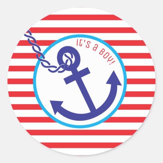 Anchor Rope Stripe Baby Shower Boy Sticker (Front)