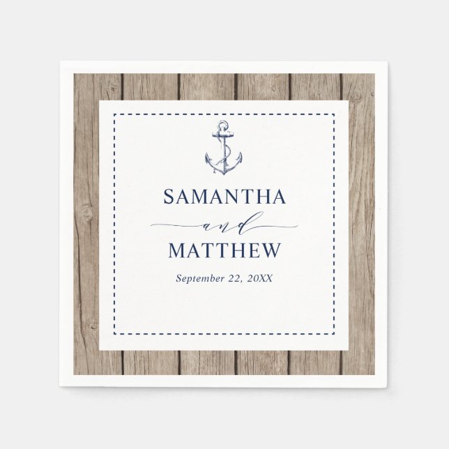 Anchor Rustic Wood Nautical Navy Wedding Napkin (Front)