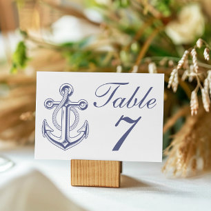 Anchor Sailor Navy Blue Nautical Wedding  Table Number