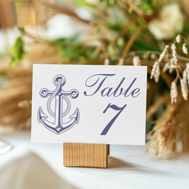 Anchor Sailor Navy Blue Nautical Wedding  Table Number (Creator Uploaded)