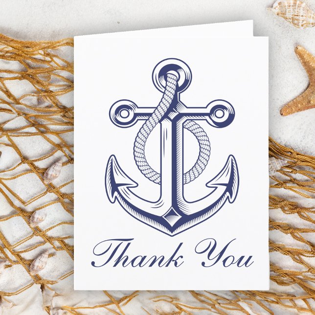Anchor Sailor Navy Blue Nautical Wedding Thank You (Creator Uploaded)