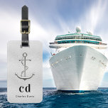 Anchor sea silver monogram name luggage tag<br><div class="desc">A faux silver looking background. Decorted with a faux silver anchor. Personalise and add your monogram initials and full name on the front. 
Back: add your contact information.</div>